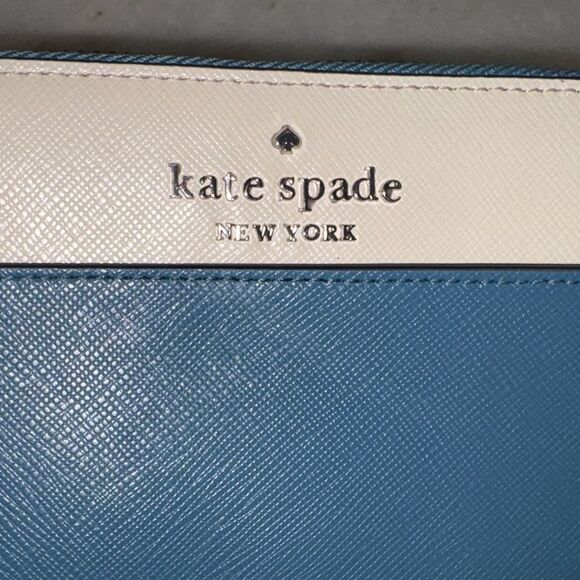 Kate Spade Wallet Leather Staci Blue White Colorblock Full Zip Continental - Picture 16 of 16